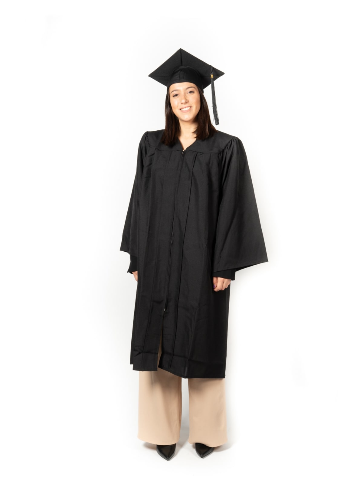 Toga da laurea in microfibra di alta qualità, ingualcibile, comprensiva di  tocco colore nero